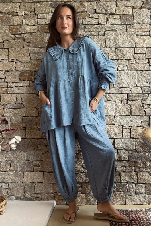 Annie Cushion Cotton Cuff Barrel Pant Denim 